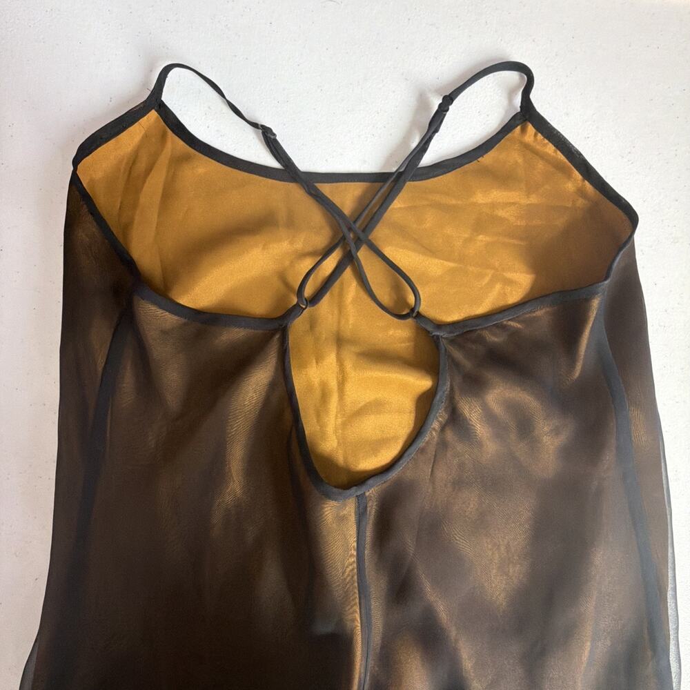 Vintage Victorias Secret Mustard Slip Dress Black Sheer large festival victorian - Picture 7 of 14